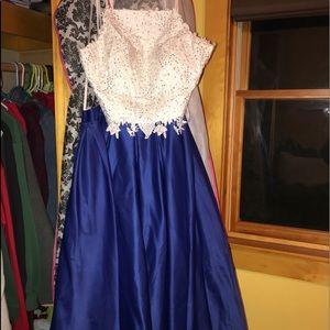 Prom Dress two piece Ivory top royal blue bottom